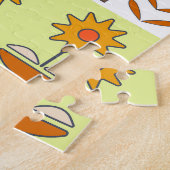 Häuschen, Hühner, geometrisch zeichnend Blumen. Puzzle (Seite)