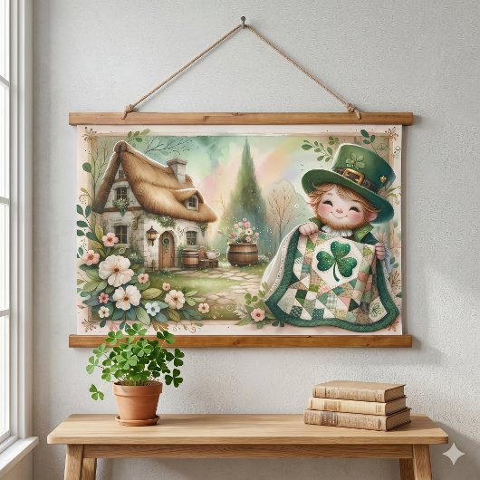 Häuschen Kobold Patchwork Quilt Szene Wandteppich Mit Holzrahmen