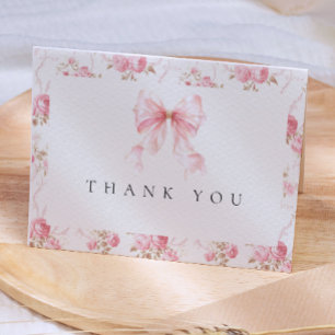 Häuschen mit rosa Schleife Blumen Baby Shower Dank Dankeskarte
