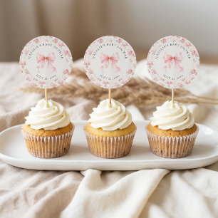 Häuschen mit rosa Schleife Blumen Baby Shower Favo Runder Aufkleber