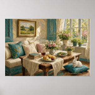 Häuschen-Wohnzimmer-Hasen-Wandkunst-Druck Poster