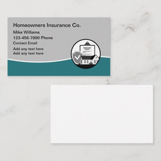 Hauseigentümer Versicherungs-Agent Visitenkarten Visitenkarte (Vorne/Hinten)