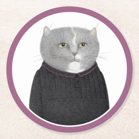 HAUSEKEEPER CAT Round Paper Untersetzer (Vorderseite)