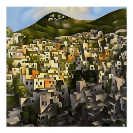 Häuser auf der Hillside - Abstrakte Kunstfertigkei Poster (Vorderseite)