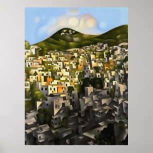 Häuser auf der Hillside - Abstrakte Kunstfertigkei Poster