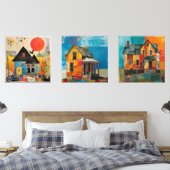 Häuser aus einer Collage von Stücken und Texturen Bilderwand Sets (Schlafzimmer)