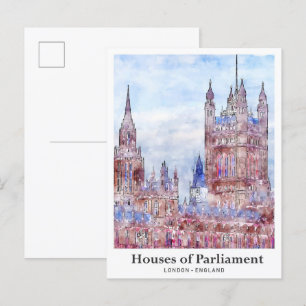 Häuser des Parlaments London Reise Wasserfarben Postkarte