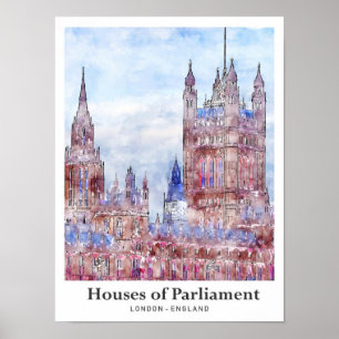 Häuser des Parlaments London Travel Watercolor Poster