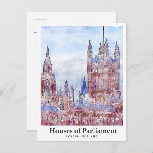 Häuser des Parlaments London Travel Watercolor Postkarte (Vorne/Hinten)