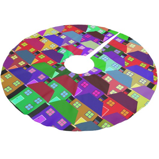 HÄUSER FARBHAFTE ZUHAUSE COMMUNITY POLYESTER WEIHNACHTSBAUMDECKE (Schrägansicht)