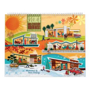 Häuser im Mid-Century-Modern-Stil Kalender - Großf