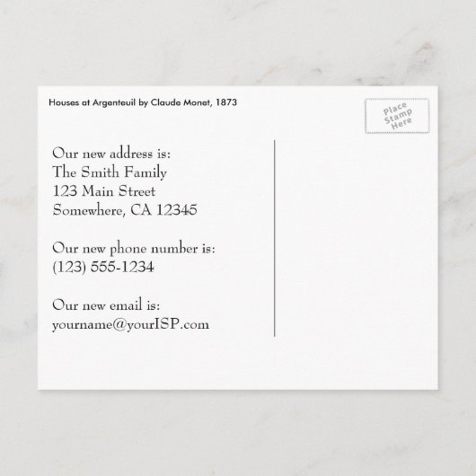 Häuser in Argenteuil by Monet, Adresänderung Ankündigungspostkarte (Rückseite)