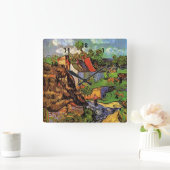 Häuser in Auvers, Vincent van Gogh. Dorf Quadratische Wanduhr (Zuhause)