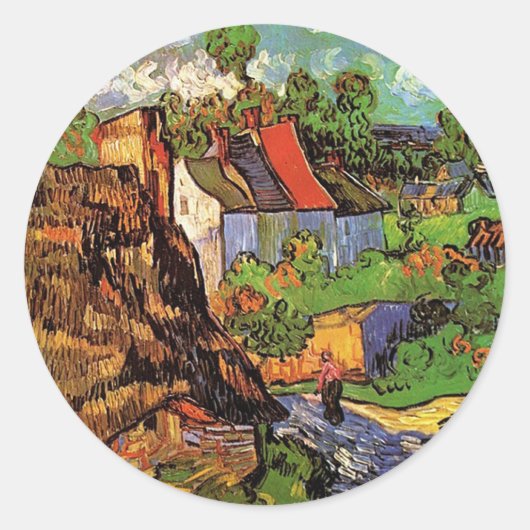 Häuser in Auvers, Vincent van Gogh. Dorf Runder Aufkleber (Vorderseite)