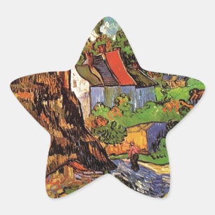 Häuser in Auvers, Vincent van Gogh. Dorf Stern-Aufkleber
