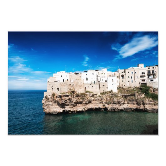 Häuser in Polignano a Mare auf einer Klippe in Pug Fotodruck (Vorne)
