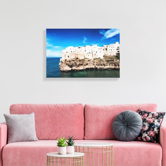 Häuser in Polignano a Mare auf einer Klippe in Pug Leinwanddruck (Insitu (Wohnzimmer))