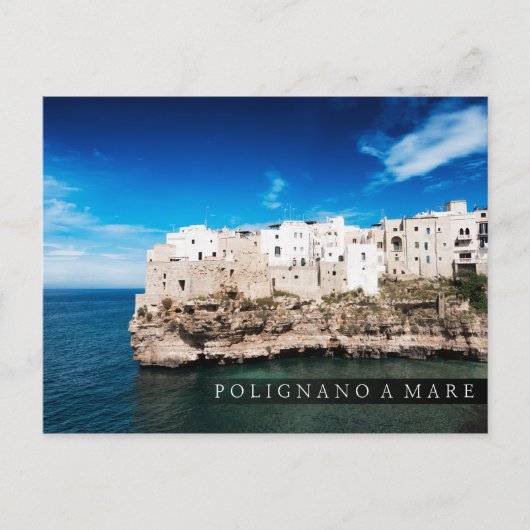 Häuser in Polignano a Mare auf einer Klippe in Pug Postkarte (Vorderseite)