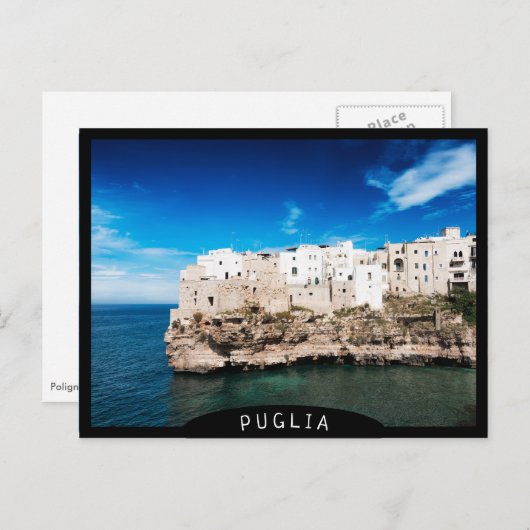 Häuser in Polignano a Mare auf einer Klippe in Pug Postkarte (Vorne/Hinten)
