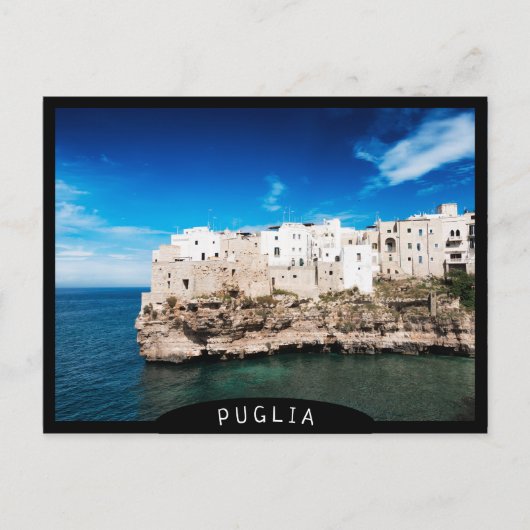 Häuser in Polignano a Mare auf einer Klippe in Pug Postkarte (Vorderseite)