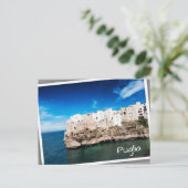 Häuser in Polignano a Mare auf einer Klippe in Pug Postkarte (Stehend Vorderseite)