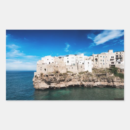 Häuser in Polignano a Mare auf einer Klippe in Pug Rechteckiger Aufkleber (Vorderseite)