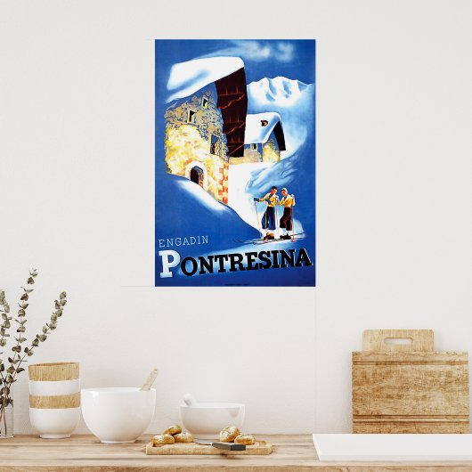 Häuser in Pontresina, Schweiz Poster (Küche)