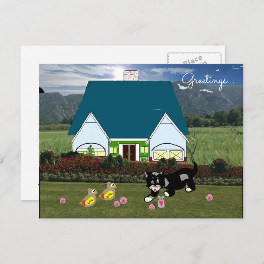 Häuser mit Postkarte für Tiere (Vorne/Hinten)