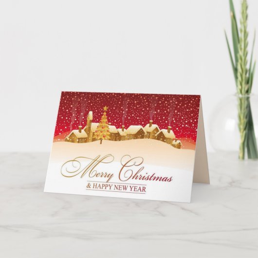 Häuser mit Schnee Frohe Weihnachtskarte Karte (Vorderseite)