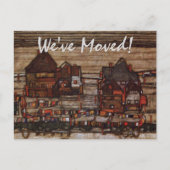 Häuser mit Wäscherei von Schiele, Adresswechsel Ankündigungspostkarte (Vorderseite)