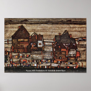 Häuser mit Wäscheständer oder Vororte von Schiele  Poster