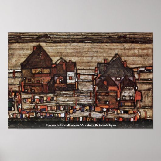 Häuser mit Wäscheständer oder Vororte von Schiele  Poster (Vorne)