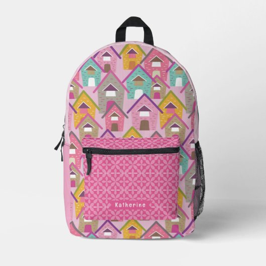 Häuser rosa bedruckter rucksack (Vorderseite)