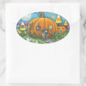 HÄUSER, TRICK ODER LECKEREIEN, HALLOWECKER OVALER AUFKLEBER (Tasche)