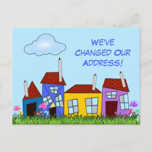 Häuser und Blume "Wir haben uns bewegt" Postkarte (Vorderseite)