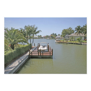 Häuser und Stege am Kanal Marco Island Florida Fotodruck