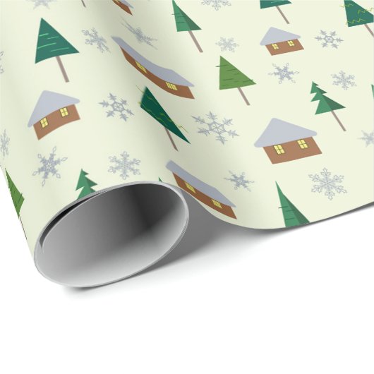 Häuser und Tannenbäume, die Papier umhüllen Geschenkpapier (Rolleneckpunkt)