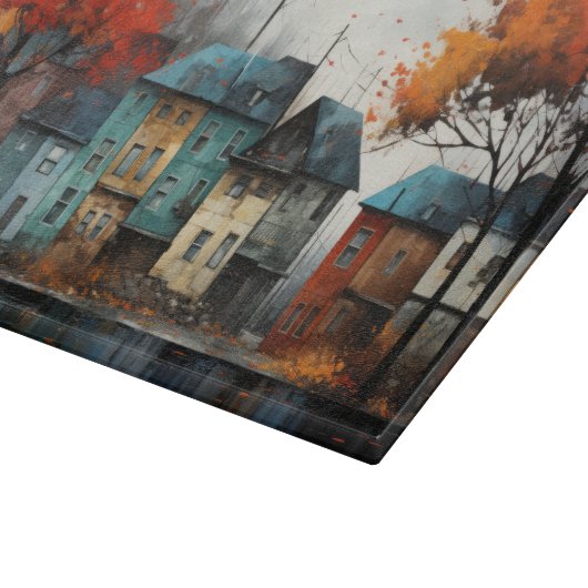 Häuserreihe im Herbst - Herbstästhesie Schneidebrett (Ecke)