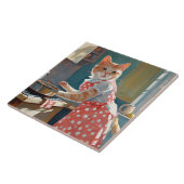 Hausfrau kocht Abendessen Fliese (Seite)