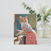 Hausfrau kocht Abendessen Postkarte (Stehend Vorderseite)