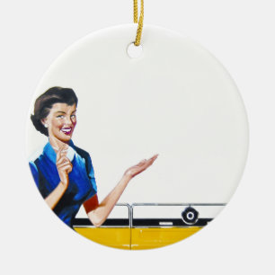 Hausfrau und neue Waschmaschine Keramik Ornament