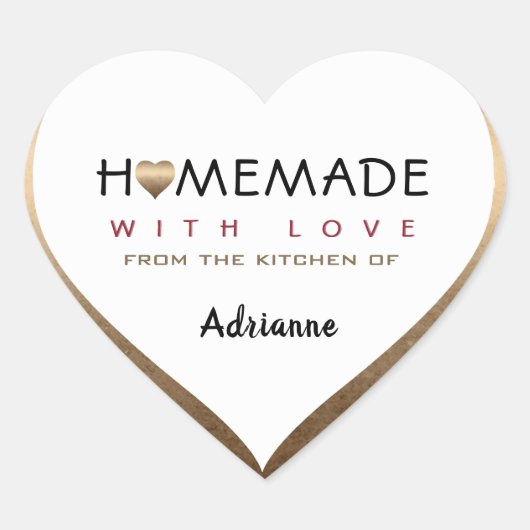 hausgemacht mit Liebe aus der Küche von (Name des Herz-Aufkleber (Vorderseite)