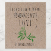Hausgemacht mit Liebe Elderflower Wine Kraft Paper Weinetikett (Einzelnes Label)