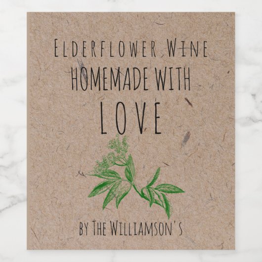 Hausgemacht mit Liebe Elderflower Wine Kraft Paper Weinetikett (Einzelnes Label)