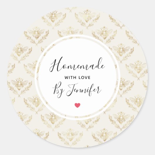 Hausgemacht mit Liebe Goldene Hummel mit Krone Runder Aufkleber (Vorderseite)