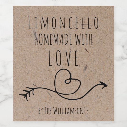 Hausgemacht mit Liebe Limoncello Kraft Paper Weinetikett (Einzelnes Label)