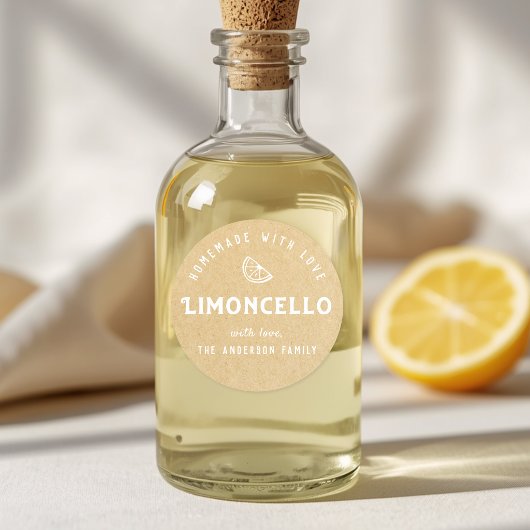 Hausgemacht mit Liebe Limoncello Moderne Kraft Runder Aufkleber