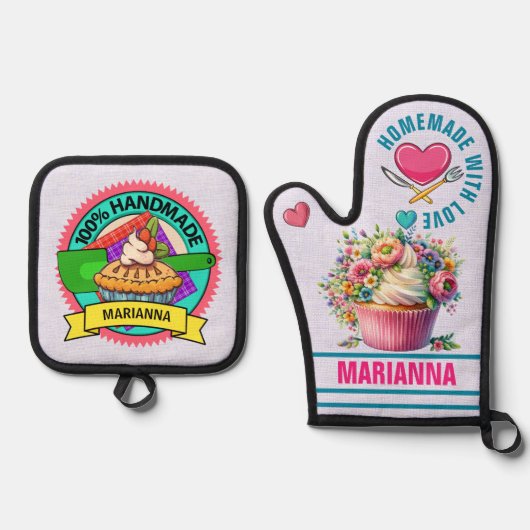 hausgemacht mit Liebe Ofenhandschuh & Topflappen-Set (Vorderseite)