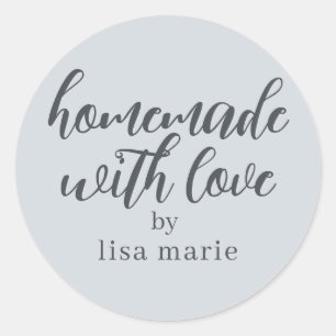 hausgemacht mit Liebe Personalisiert Pastell Blue Runder Aufkleber