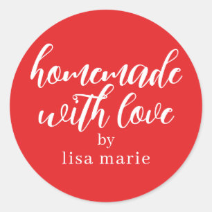 Hausgemacht mit Liebe Personalisiert Red Gift Runder Aufkleber